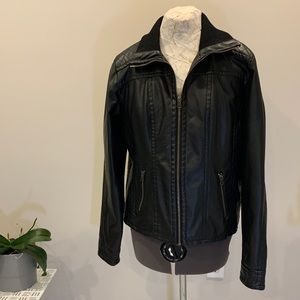Women’s faux leather jacket with sweater lined collar